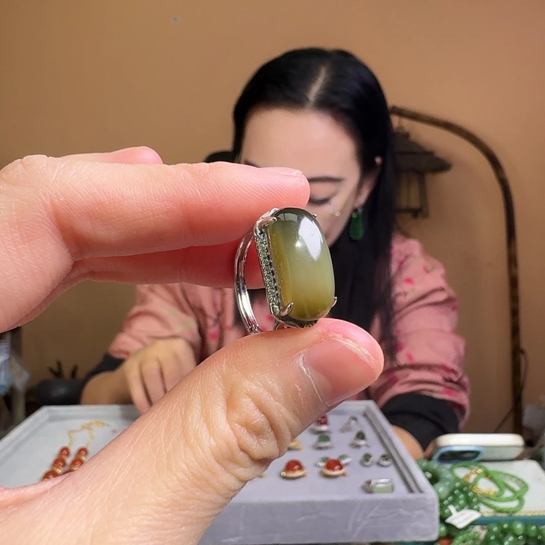 和田玉银S925镶嵌戒指