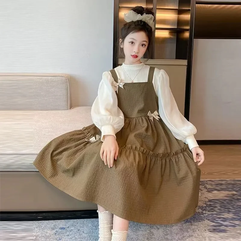 女童连衣裙套装秋装时尚新款韩版儿童装女孩洋气时髦背带裙两件套
