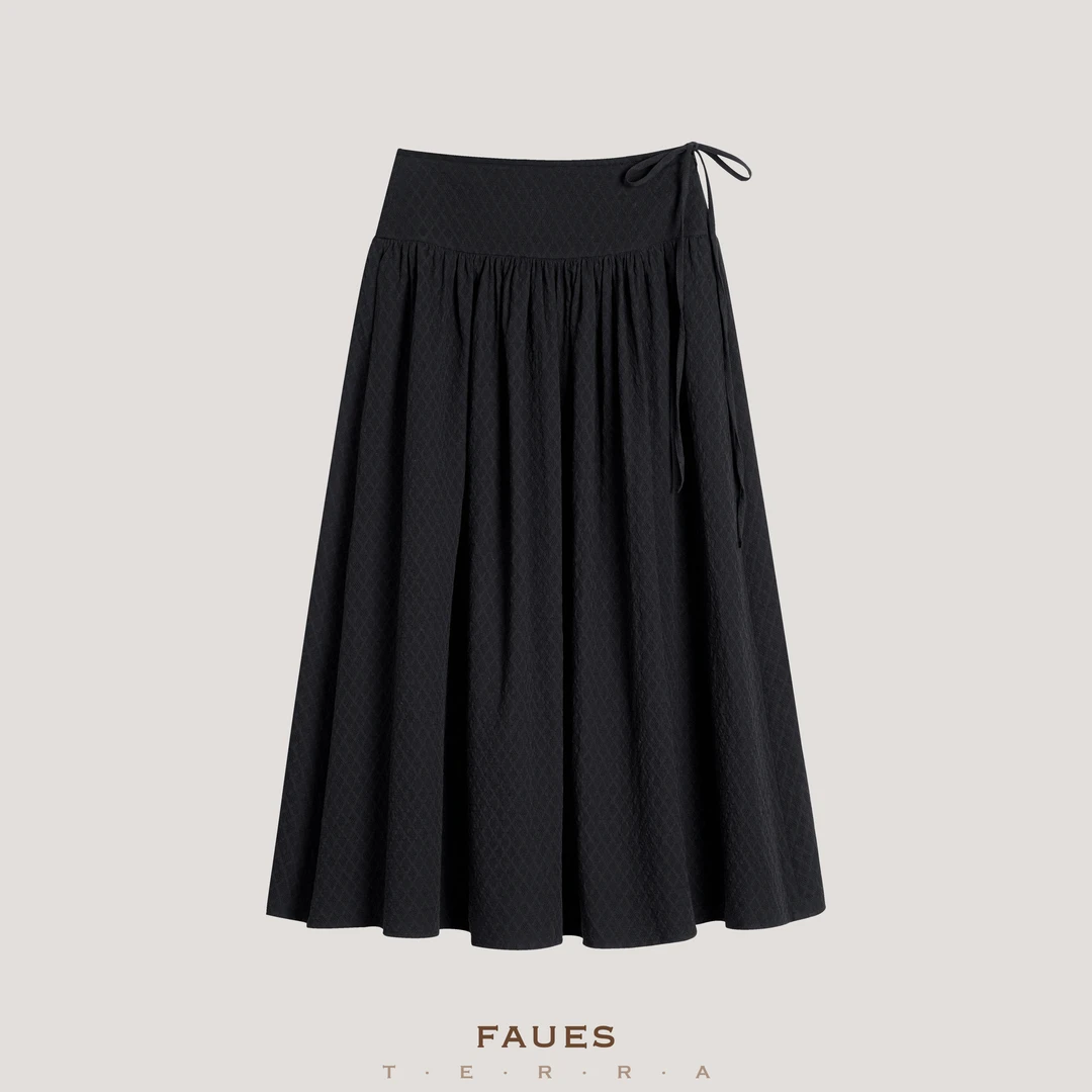 FAUES 云坐闲窗 定织棉镂空浮雕云纹提花古典文艺气质系带半裙