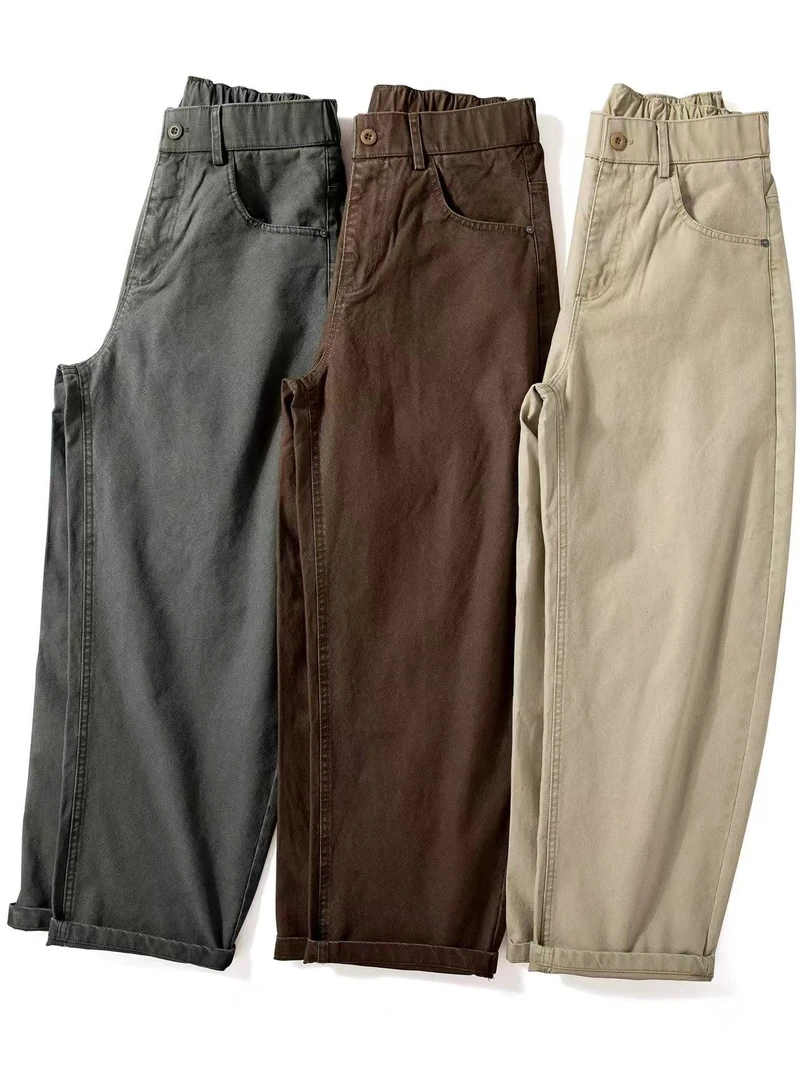 春秋季男士重磅水洗棉复古百搭休闲阔腿裤K78