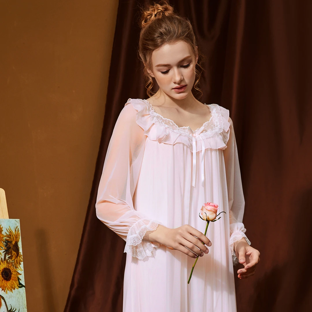 约蒂宾弗洋气独特别致睡裙女款大码胖mm宫廷公主风春秋季轻奢睡衣