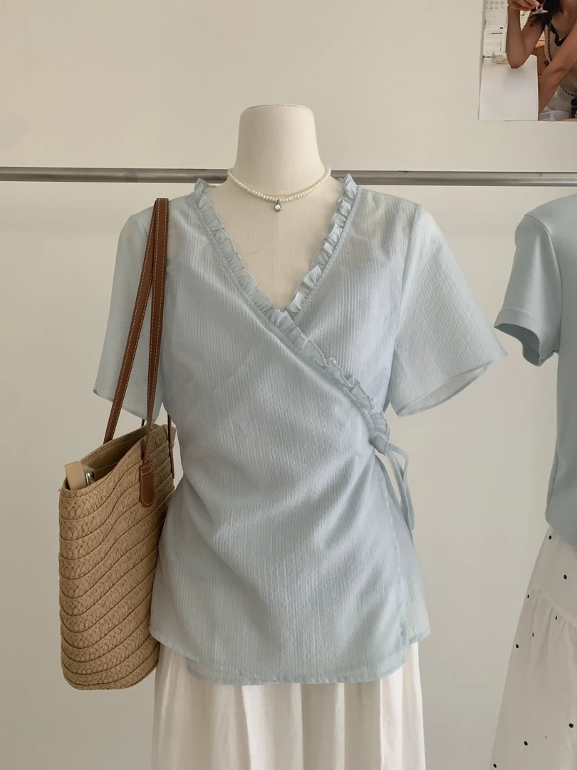 『李木木』春款上新~~莱赛尔绑带上衣两件套  9271