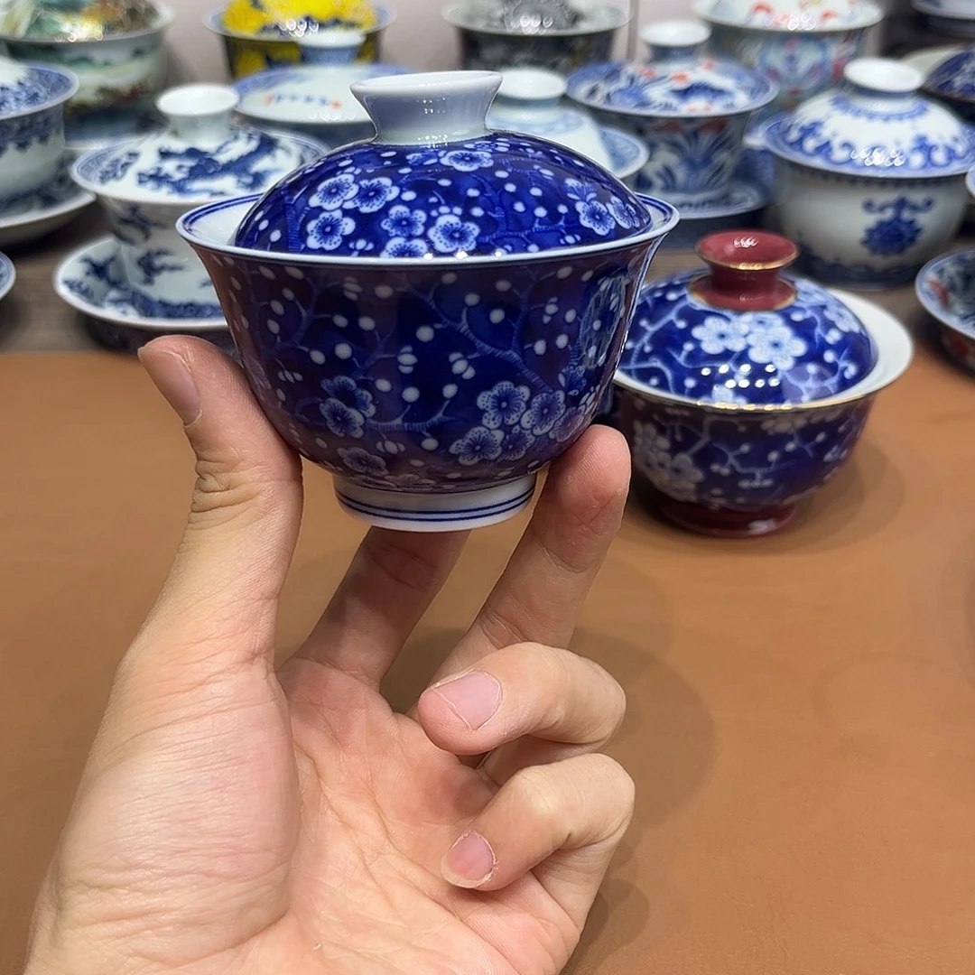 M***姐青花宝石蓝冰梅小盖碗