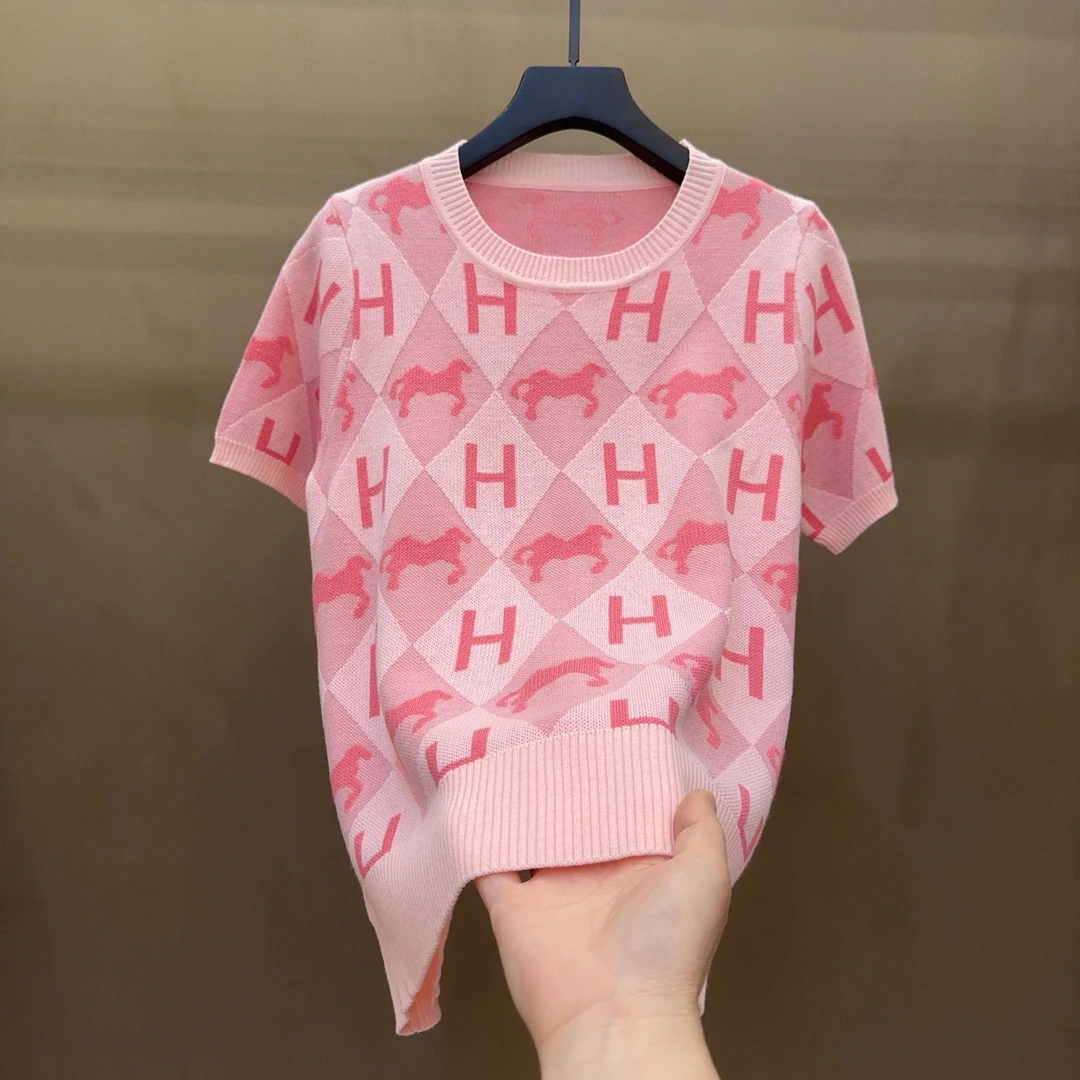 【定制大码女装80-200斤】网红提花短袖字母显瘦圆领休闲上衣2096