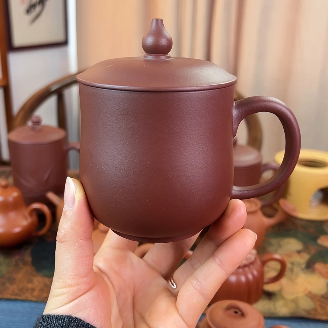 茶壶紫砂精品 宫灯盖杯 紫泥 380cc