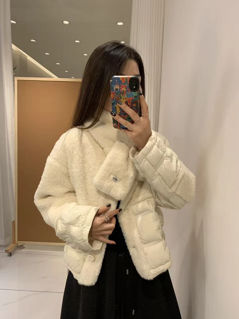 可米 新款小香风短款加厚气质休闲围巾款拼接羽绒服 50123（衣长55