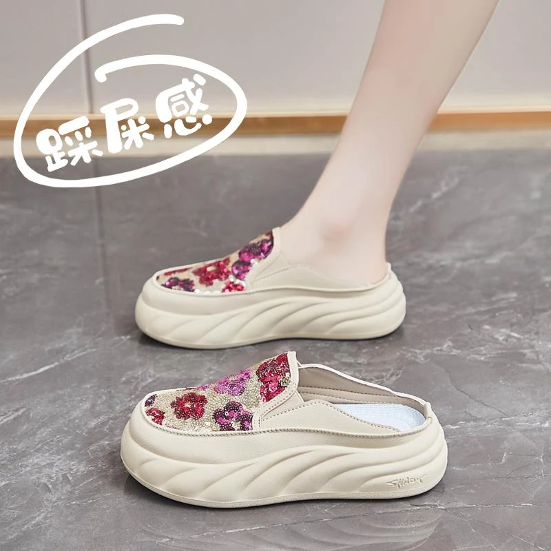 PinkAvril女鞋踩屎感拖鞋女孕妇夏季外穿包头半拖鞋小码34一脚蹬