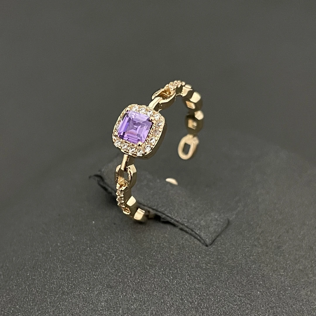 铜合金合成锆石戒指 【紫色小方糖戒指】时尚个性气质百搭女款戒036