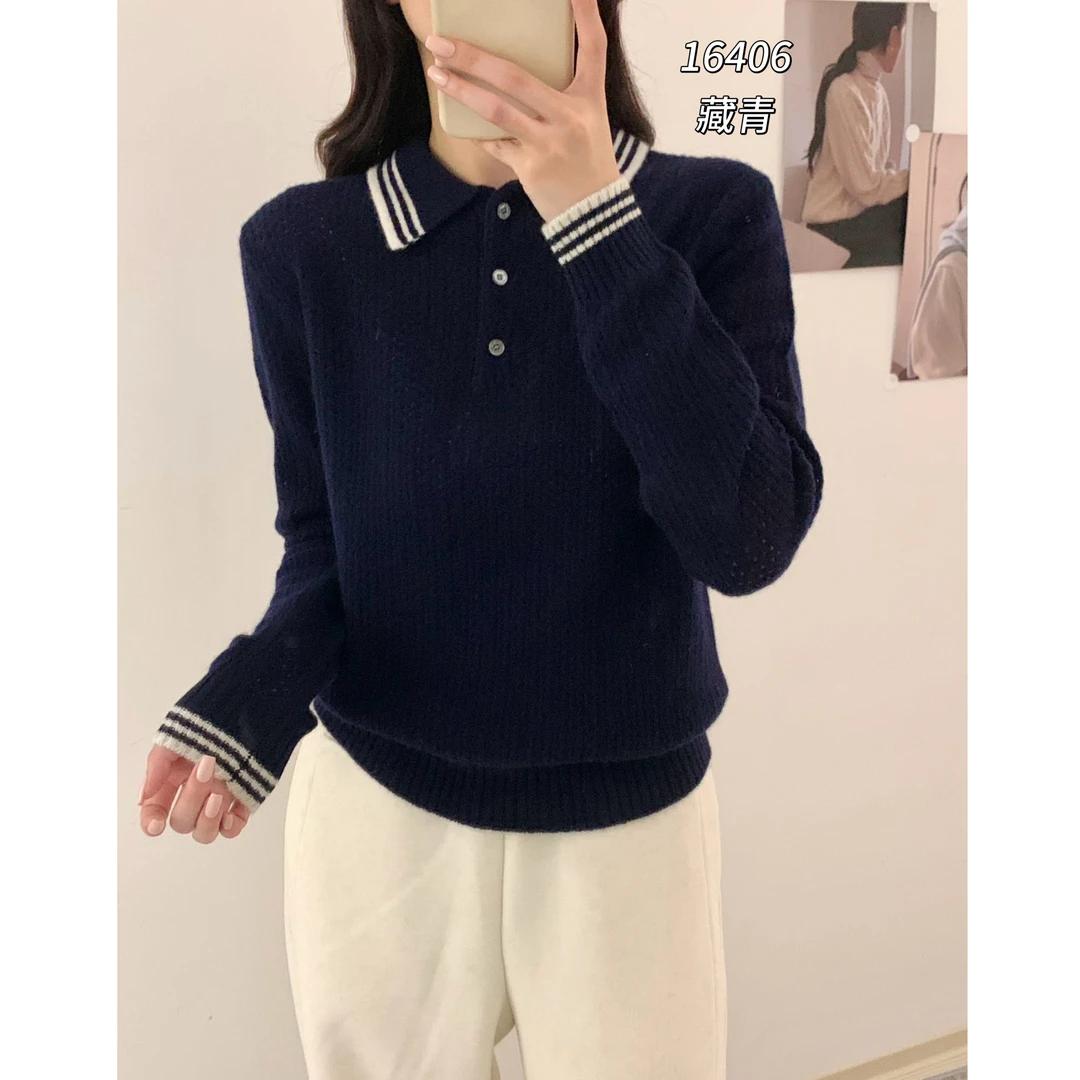 16406 WANGDAN（部无水洗唛介意慎拍)新款翻领镂空针织衫