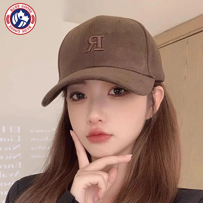 加拿大RUDY GOOSE鹅轻奢棒球帽女字母磨毛春秋硬顶大头围鸭舌帽子
