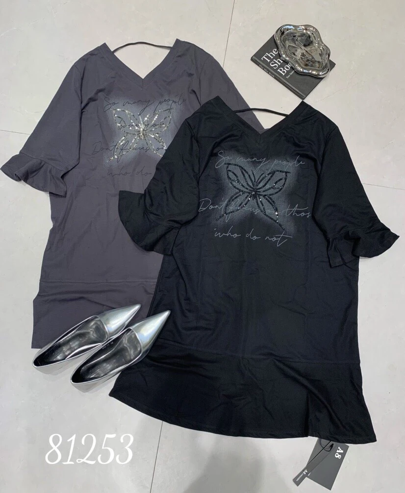 81253意凡通用圆领夏季短袖大码连衣裙韩版简约风五分袖