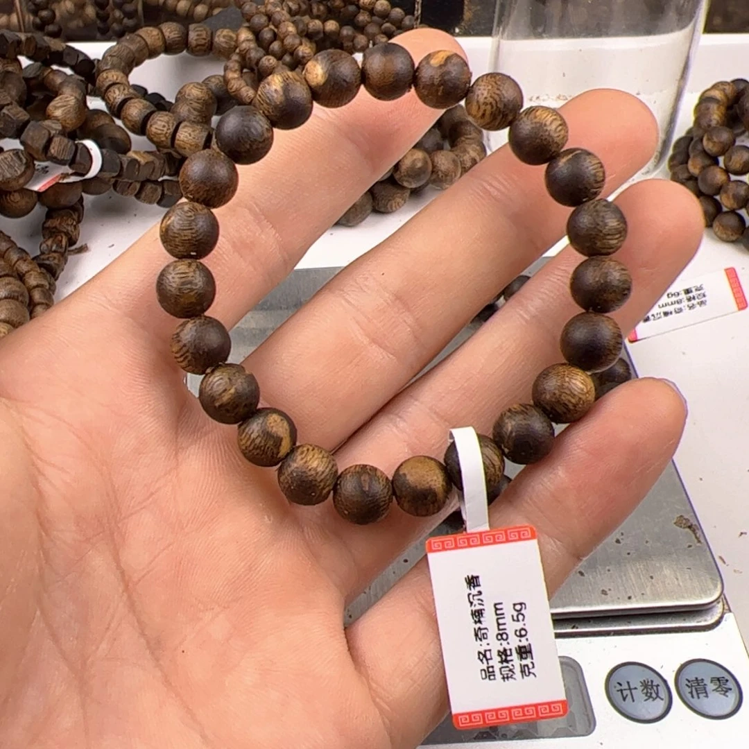 沉香手串无****?圆珠单圈8mm