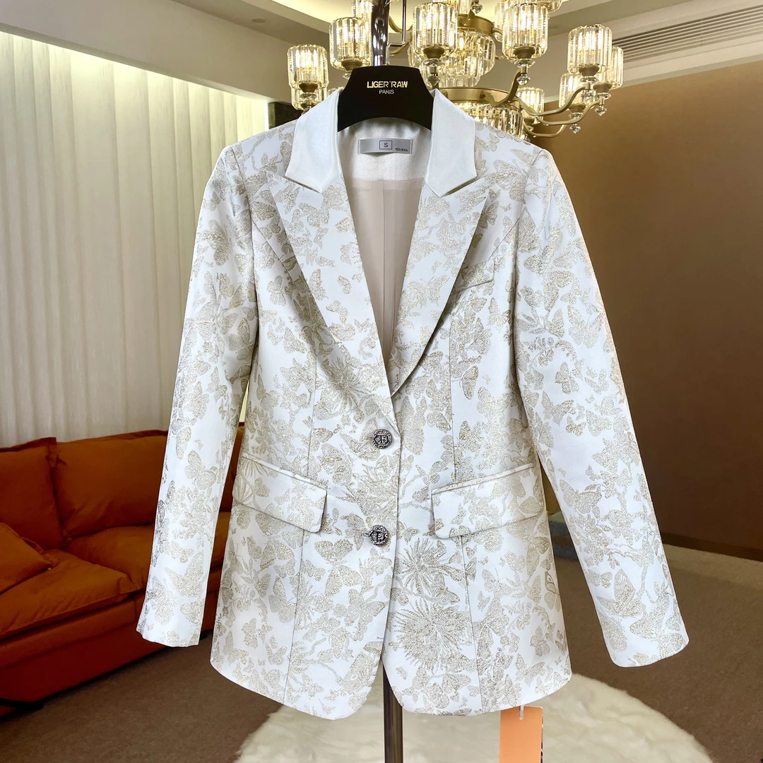 8129春季新款迪迪家气质时尚百搭修身显瘦提花长袖女小西装外套