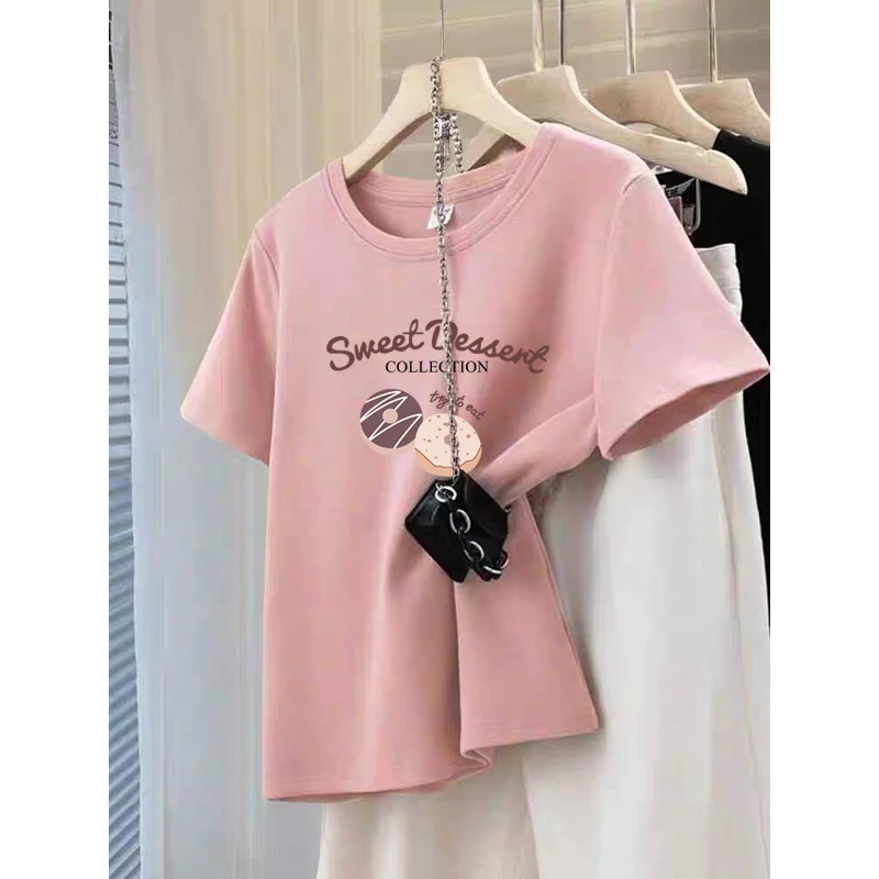 磨毛厚款正肩短袖t恤女2025新款早秋新款粉色上衣纯棉百搭打底衫