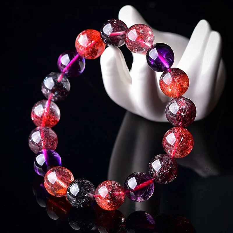 收藏级黑加仑超七水晶手链女生毒液金草莓三轮骨干多宝单珠手串