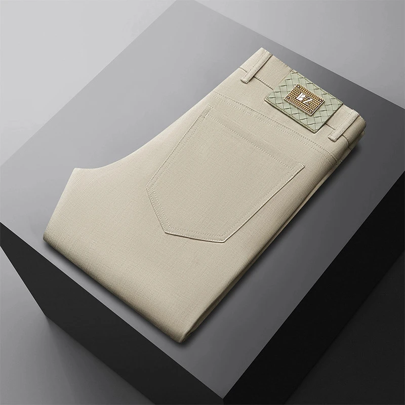 夏季天丝亚麻轻奢弹力透气直筒新款百搭高端商务男裤薄款休闲裤子