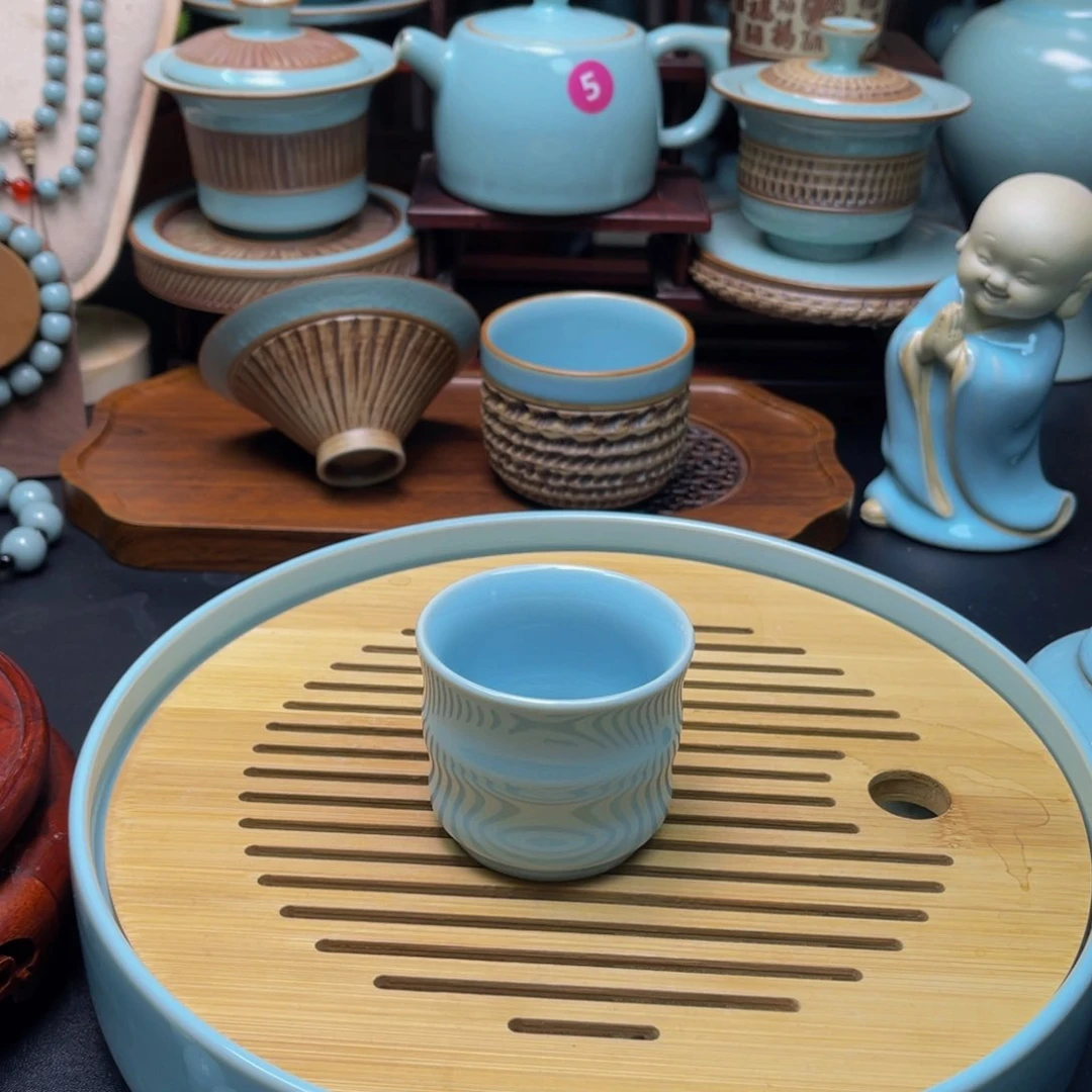 【闪购商品】摆件瓷汝州，壶，杯，天青正品