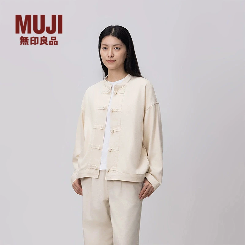 无印良品 MUJI 女式 木棉混斜纹 盘扣衬衫夹克 外套欧若新中式