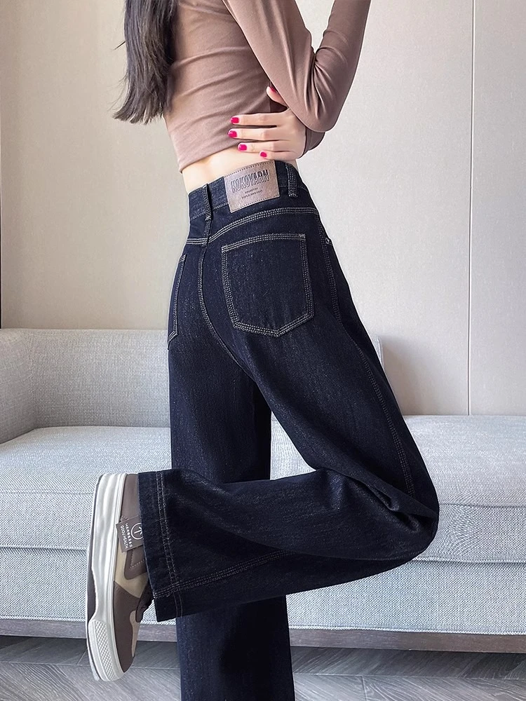 2025春季新款三本针高腰窄版丹宁时尚直筒显瘦垂感阔腿牛仔裤