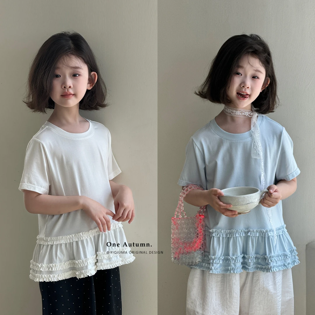 现货「壹秋.ONE AUTUMN」【忘忧岛】荷叶边短袖T恤女童夏上衣GX1115