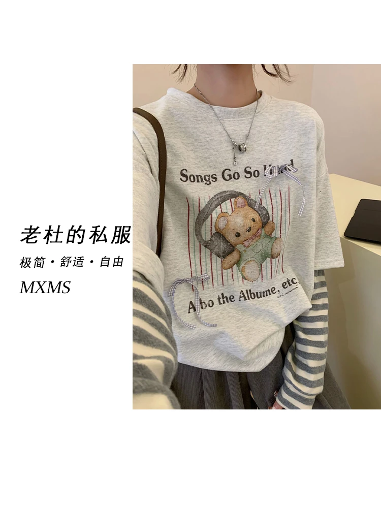 (麦欢尼)251181-“蝴蝶结小猫”卡通可爱减龄款加厚圆领打底衫