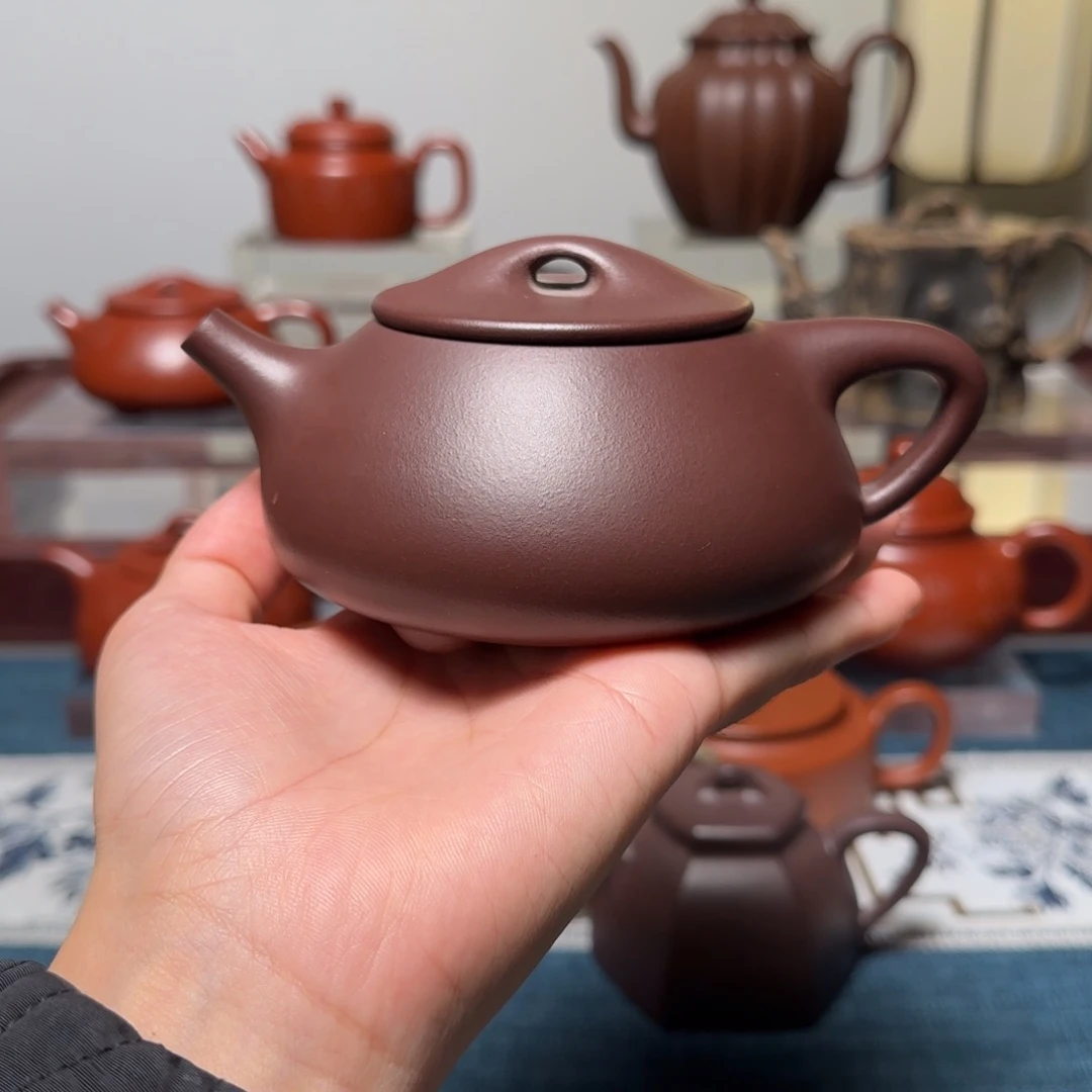 紫砂茶壶景舟石瓢陈腐老紫泥