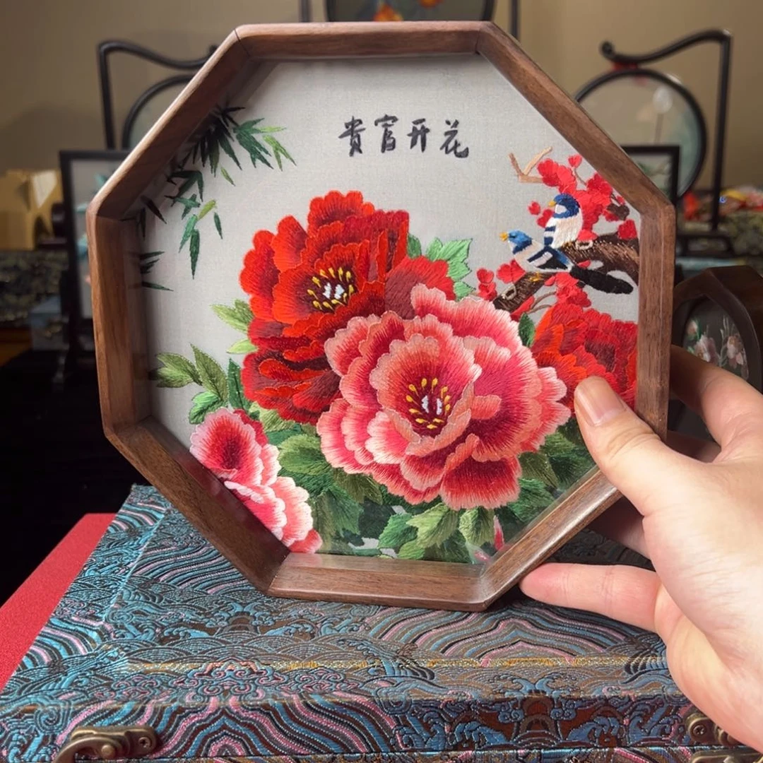 刺绣纯手工刺绣双面绣实木摆件