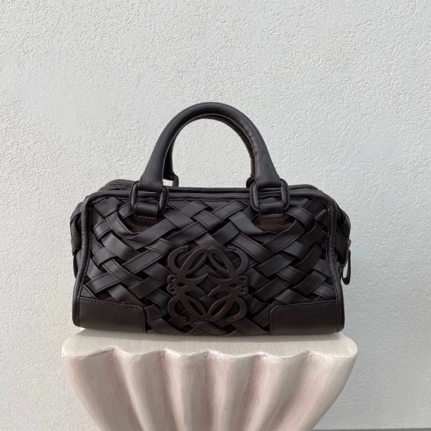 95新 LOEWE/罗意威 深棕小号28编织波士顿Amazona 手提包 118786