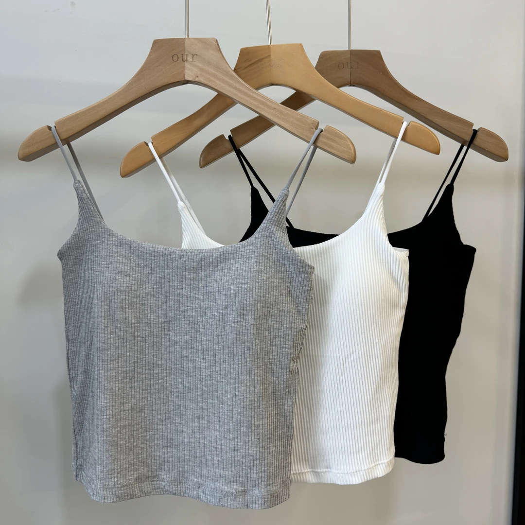 春款~可外穿~方领竖条固定一体杯背心吊带（NO退~）