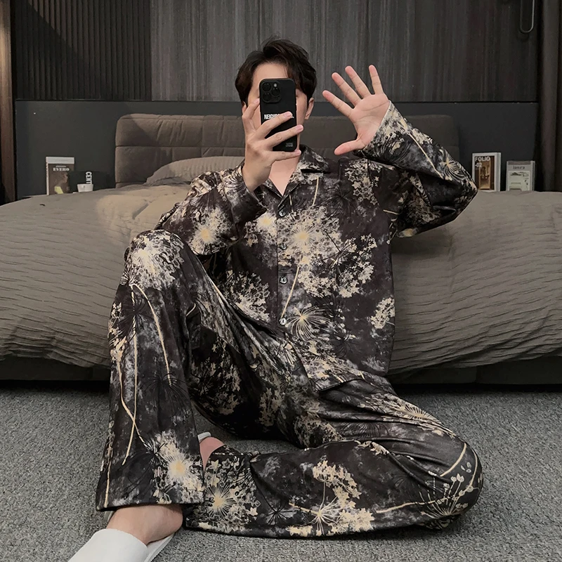 2025新款德绒男士睡衣秋冬季锁温保暖可外穿大码家居服男冬款套装