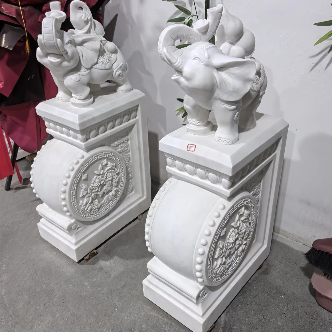 汉白玉吉象抱鼓石高一米。定金链接。包邮不含卸车，不含摆放。