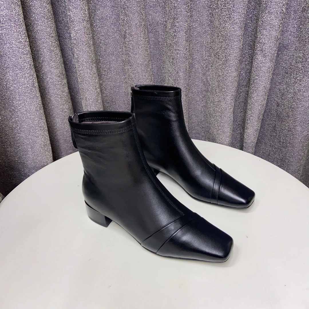 【表弟严选】C8862  黑色 时尚粗跟圆头舒适短靴时尚女靴