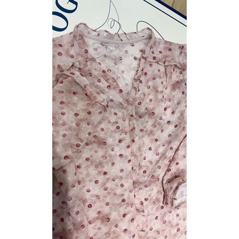 木耳边单层圆点上衣2335