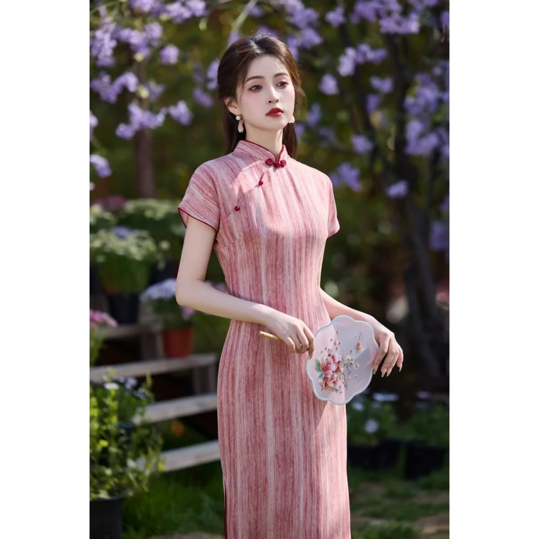 琉璃120cm春夏绿色粉色黄色新款新中式国风送考复古女款裙子旗袍