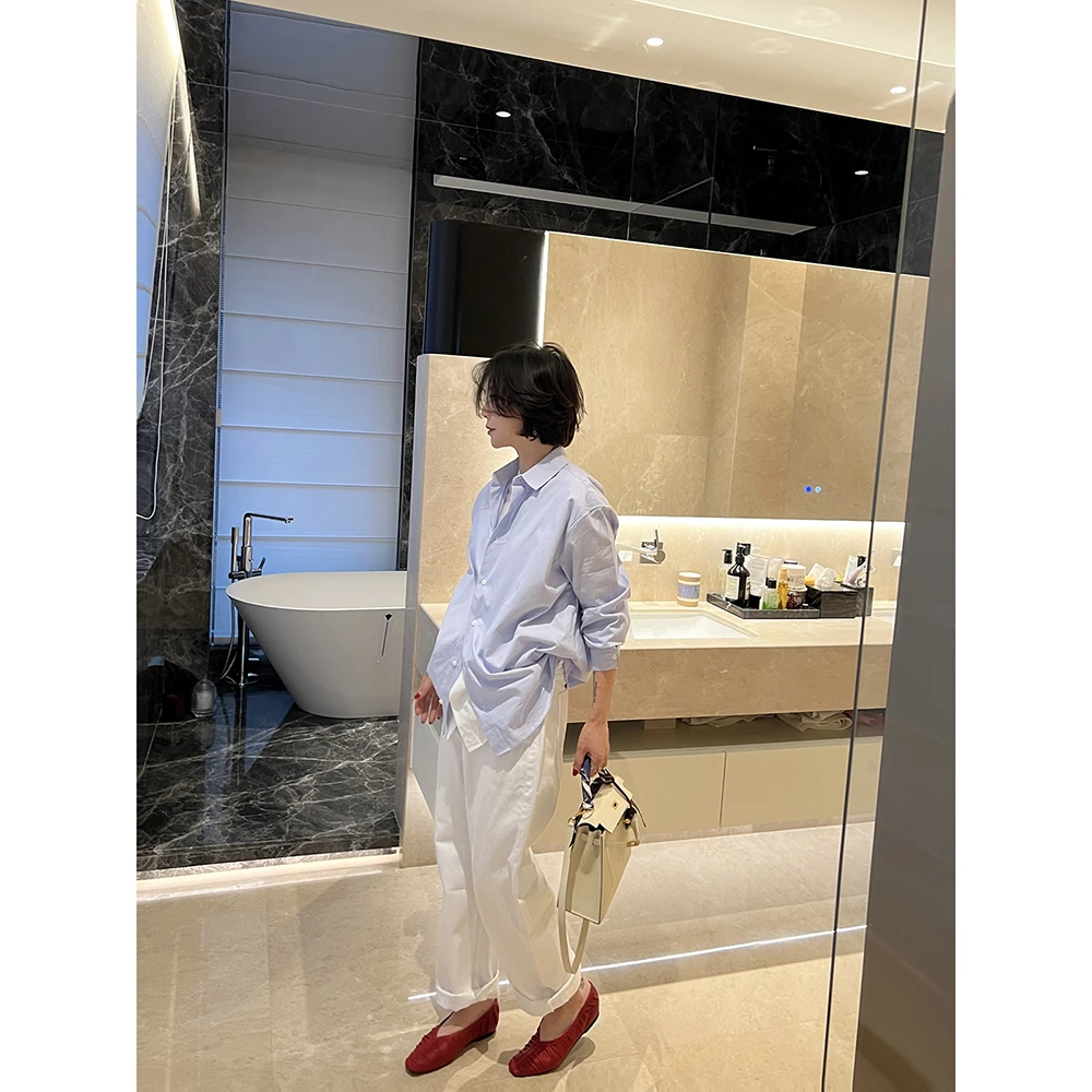 SHIIEELL极简条纹双层丝棉混纺长袖衬衫Z4515