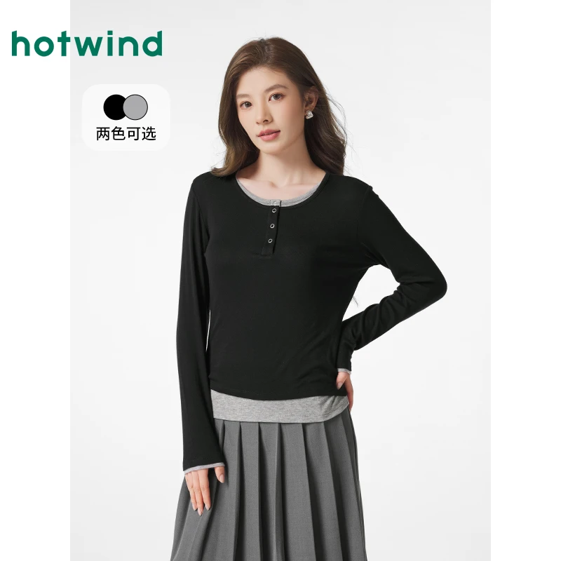 热风商场款女装黑色T恤打底衫双11返场秋冬保暖新款F09W25108