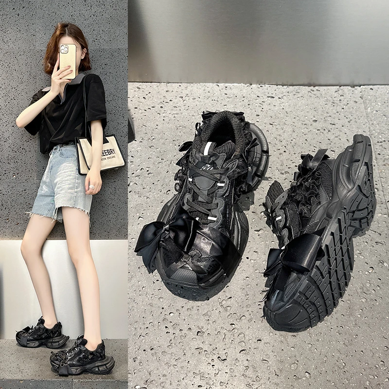 巴黎3XL蝴蝶结老爹鞋68060时尚百搭厚底运动鞋夏季透气网面休闲鞋