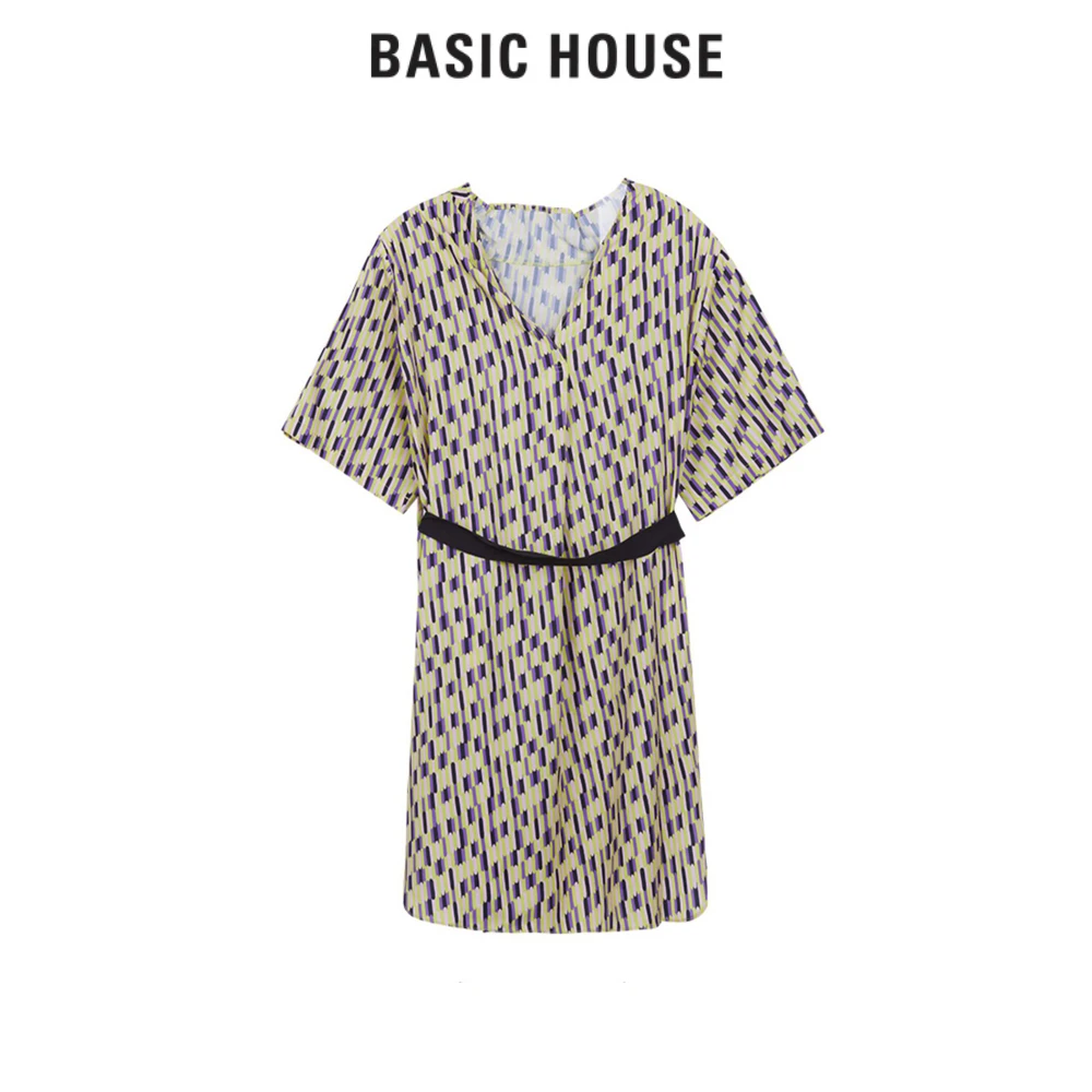 Basic House/百家好时尚V领连衣裙 BJ2434-HTOP425DYE