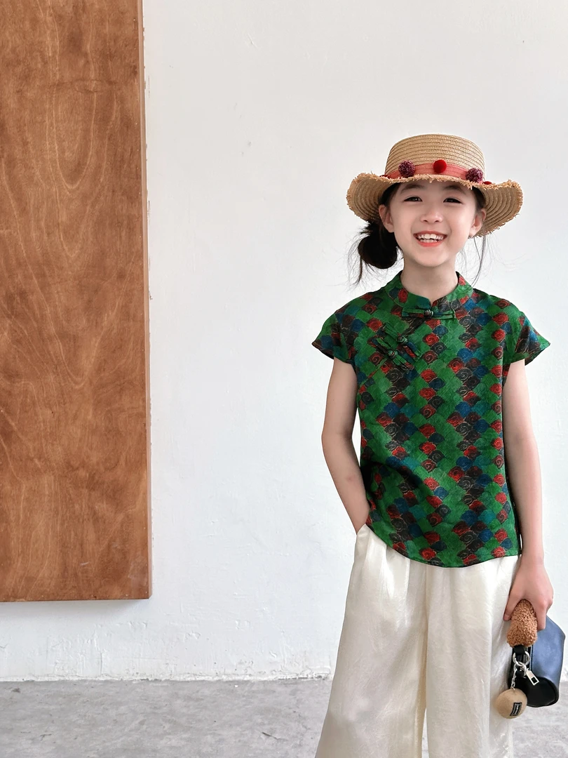 『青荷』小众新中式重磅 老缎 100%木薯丝提花叠云纹旗袍套装亲子