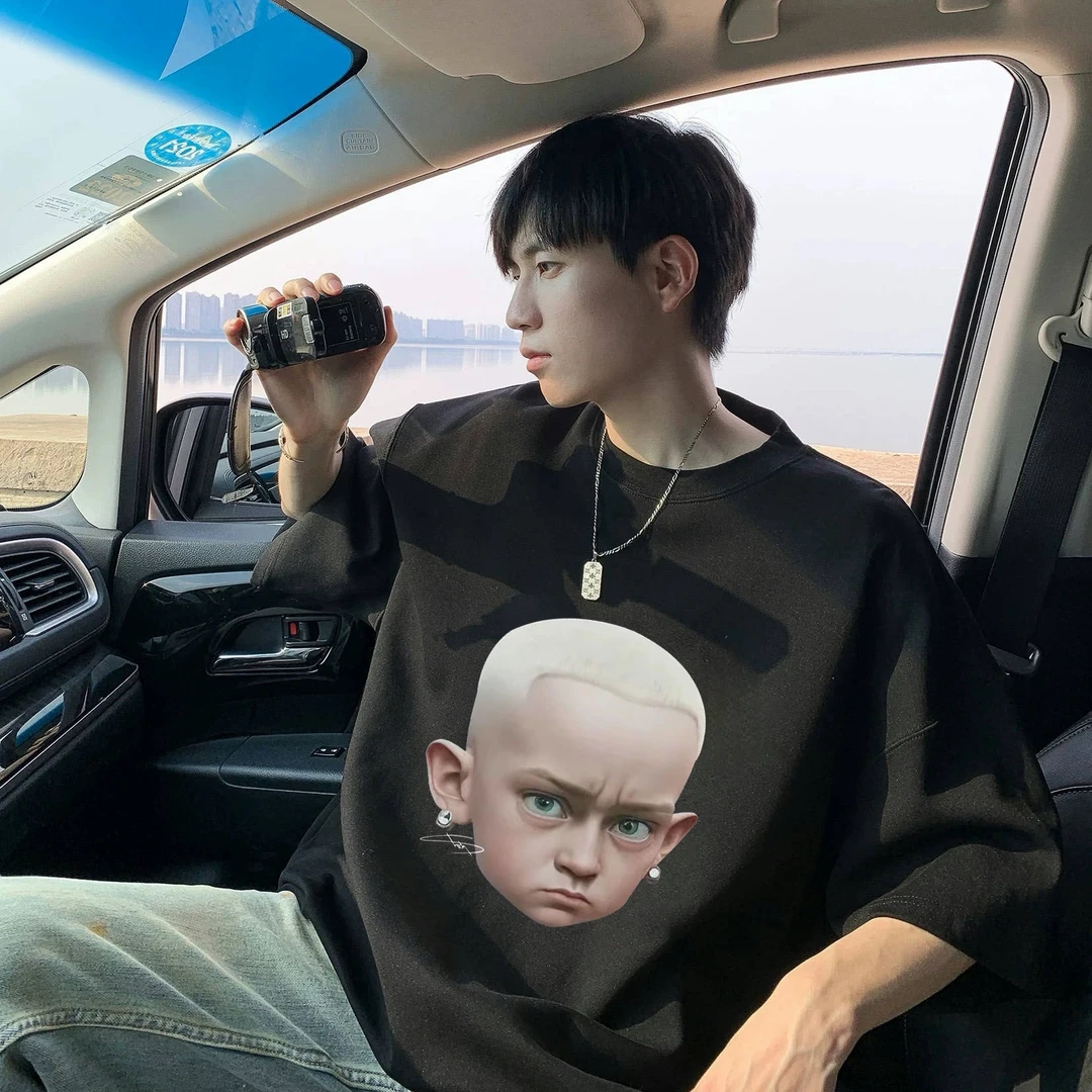 潮流印花几何insT恤个性HD男士设计师短袖半袖韩版青少年嘻哈