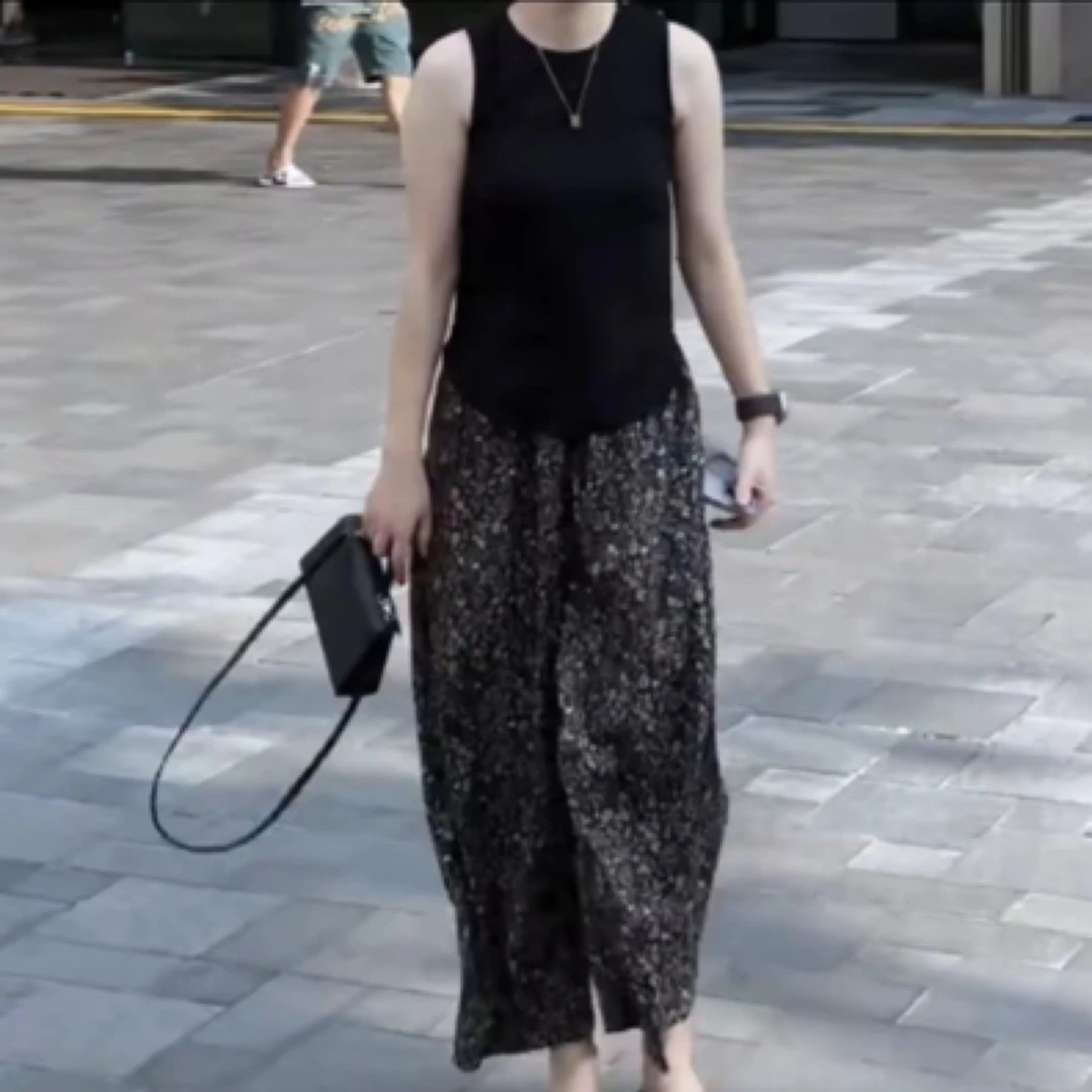 时尚潮流百搭慵懒风无袖上衣阔腿裤女装