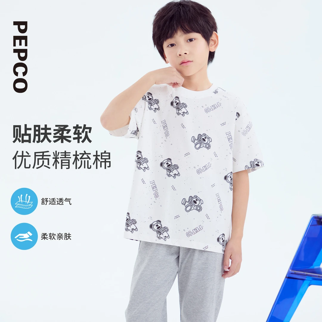 小猪班纳童装25夏装新款儿童圆领上衣中大童男童短袖T恤812525174