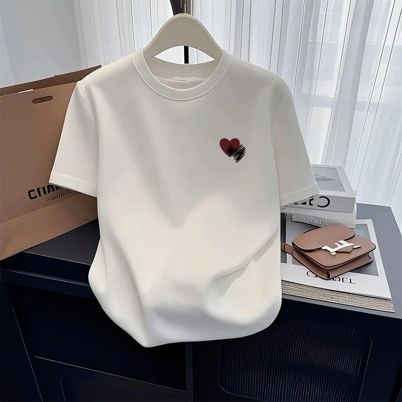 2025新款正肩简约磨毛短袖t恤女时尚百搭减龄白色显瘦上衣夏季潮