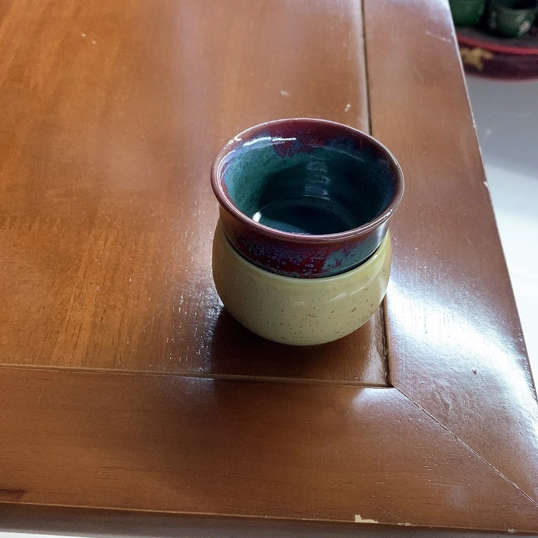 杯李*哥纯手工炉钧釉竹节杯，鸡油黄禅定杯