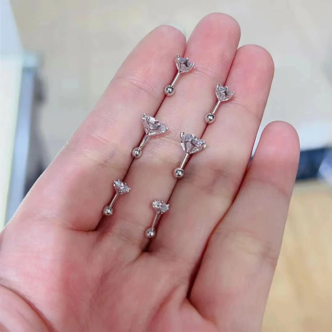 925银莫桑石耳饰 【螺旋六爪Y】0.5-1克拉时尚耳骨简约合成碳硅石