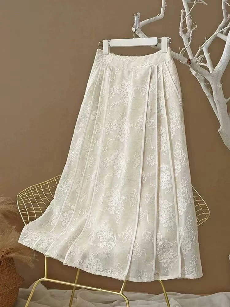 夏绣花日常显瘦通勤马面裙新中式A字大摆国风半身裙