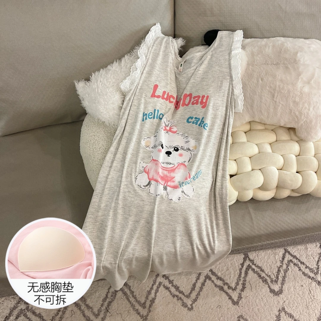 吊带睡衣女夏季网红风背心睡裙带胸垫2025新款大码凉感小狗家居服
