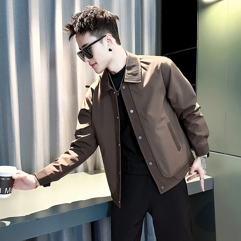 春秋款翻领夹克男款春装上衣2025新款爆款潮牌设计感拼接男士外套