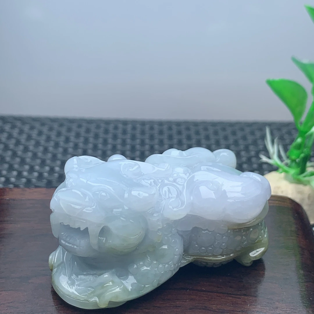 缅甸天然A货翡翠淡紫彩色大如意貔貅挂件茶宠手把件小摆件