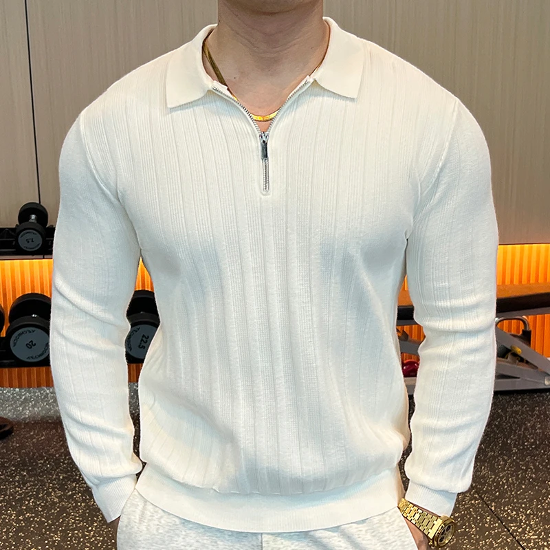 秋冬男士翻领休闲毛衣针织衫长袖上衣时尚半拉链polo衫百搭运动